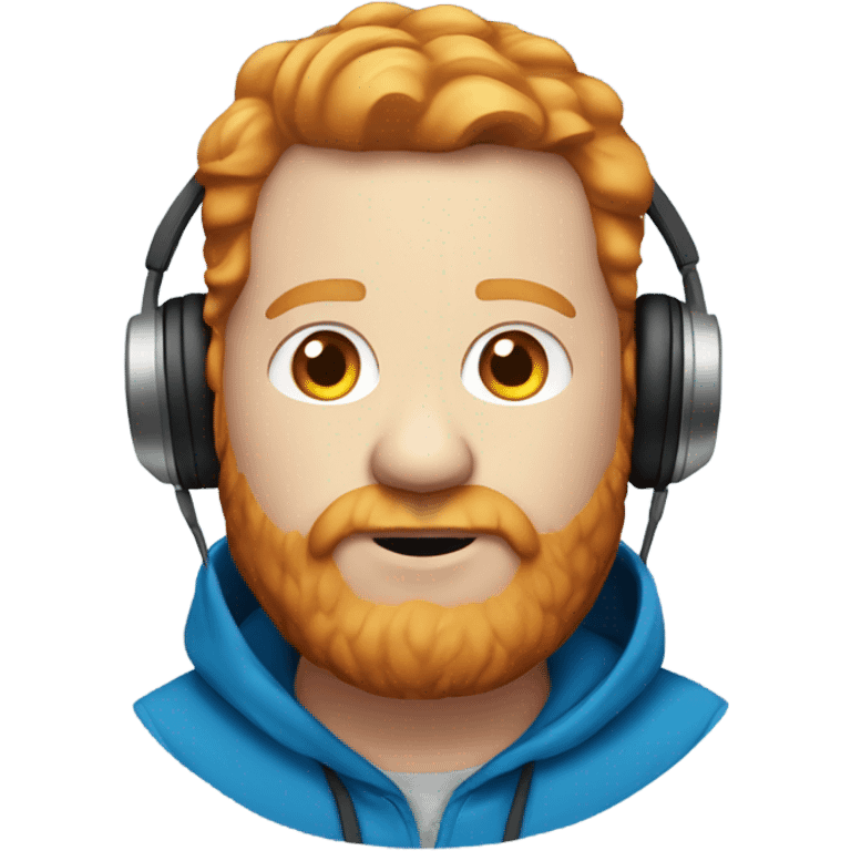 white man ginger beard obese with headphones and blue hoodie emoji