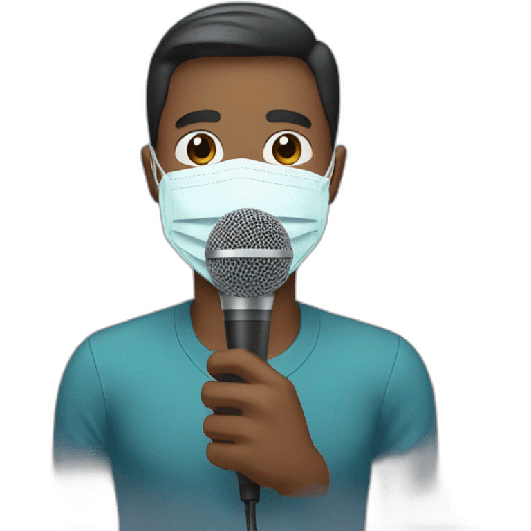 A man wearing a face mask and holding a microphone is speaking emoji