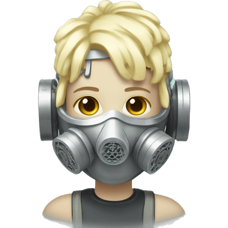 Pastel light yellow hair cyborg with silver respirator mask and circuits emoji