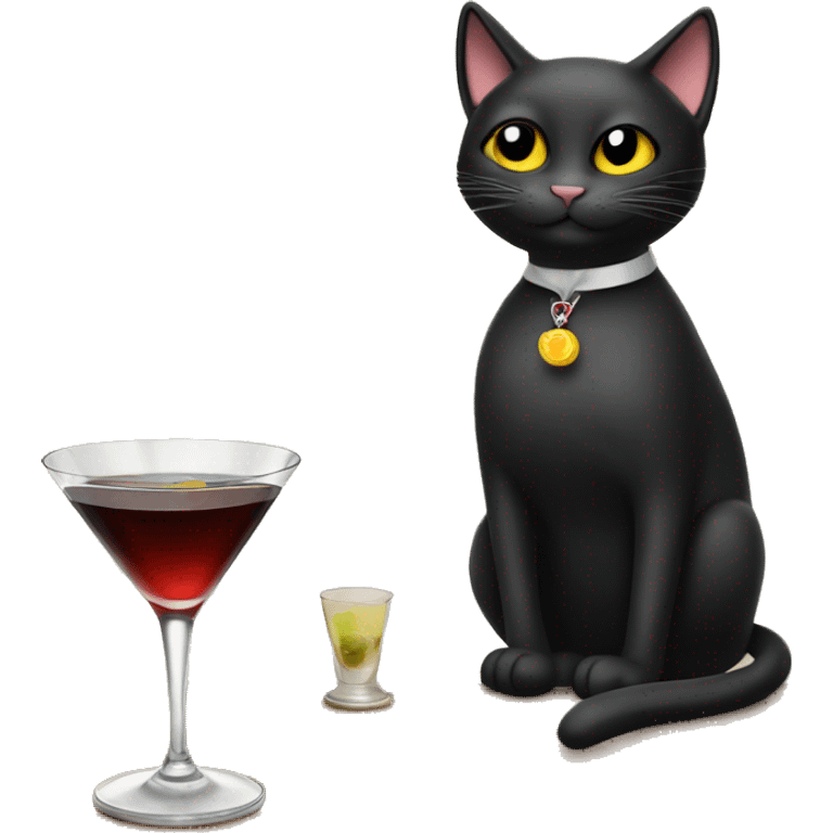 Black cat drinking martini emoji