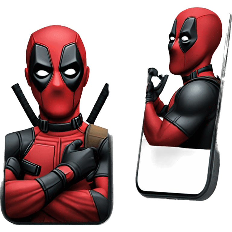  Deadpool looking down while using phone emoji