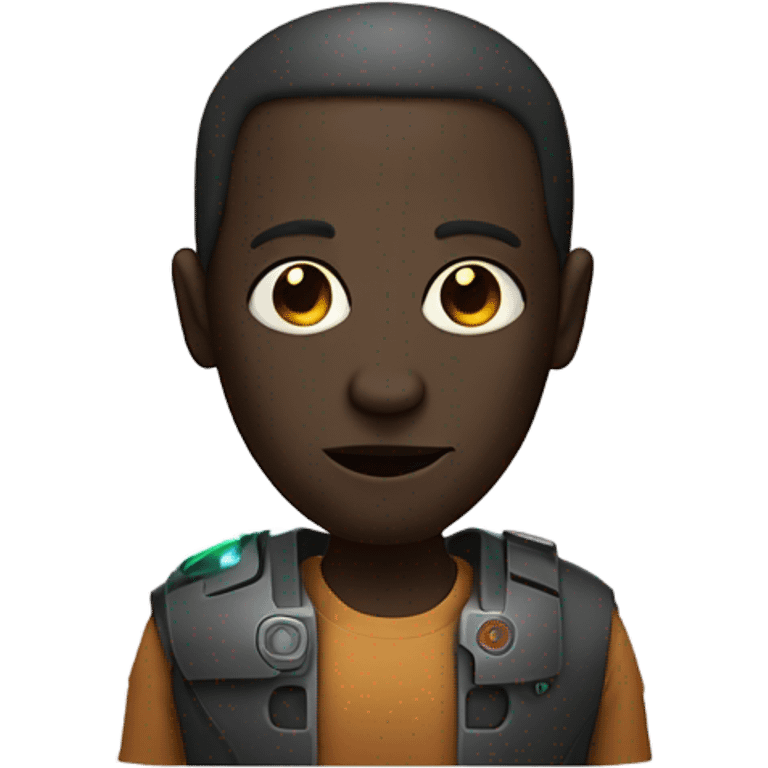 Person whos face is half droid half human with dark skin and a big nose and a laser emoji