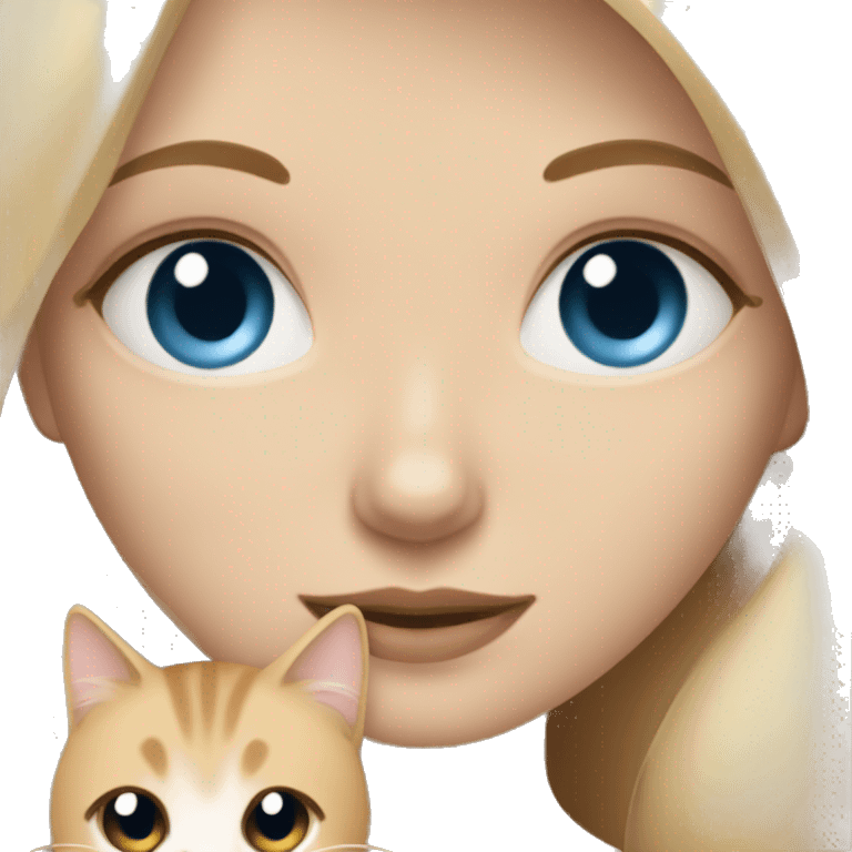 Blonde hair girl with blue eyes cuddling beige cat with brown eyes emoji