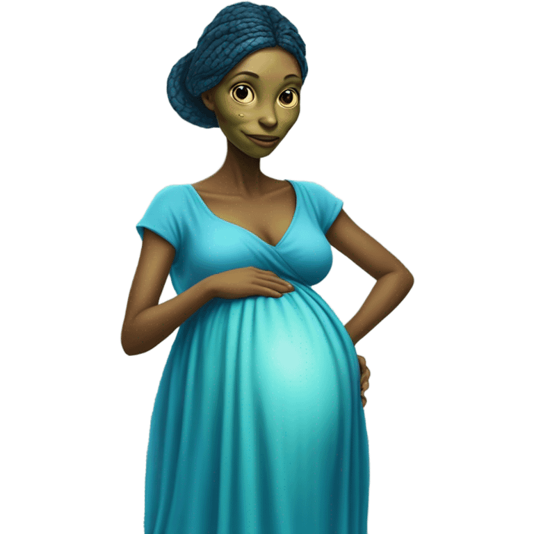 Pregnant Reptilian alien woman, full body in blue dress emoji