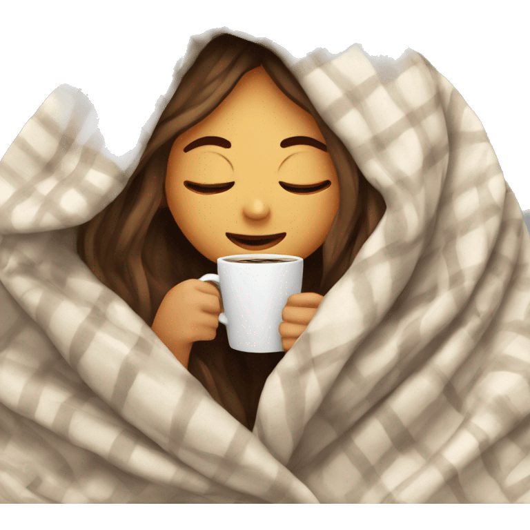 girl inside a blanket sipping coffee eyes closed emoji