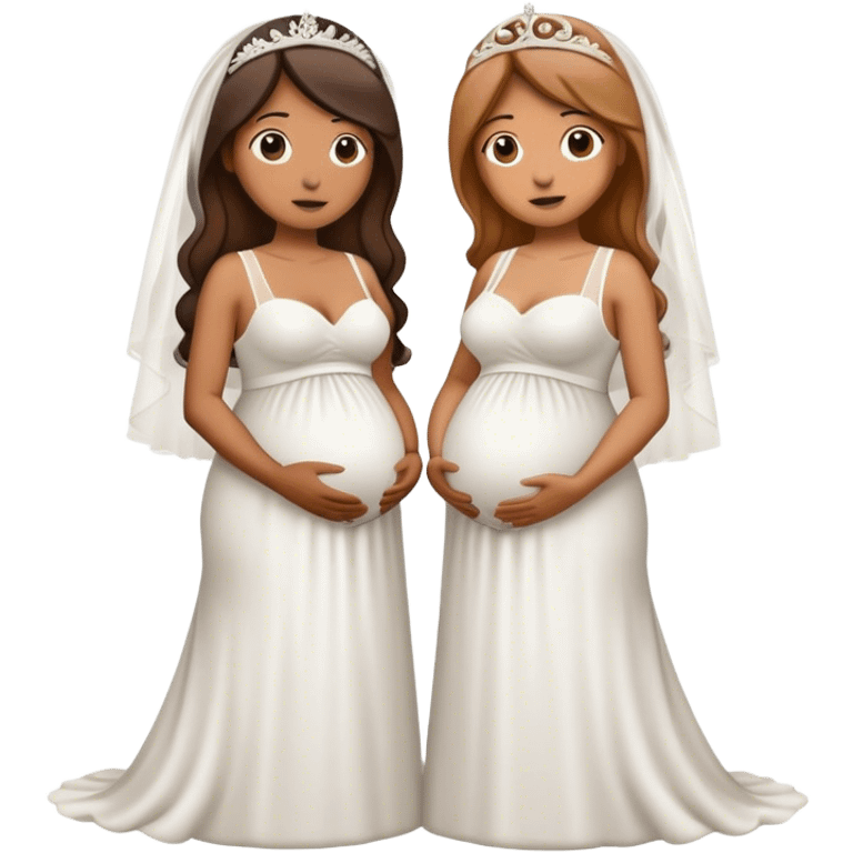 two women next to each other in wedding dresses but one is pregnant (they are married) emoji