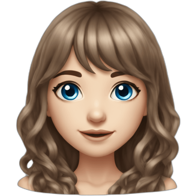 New Year's elf girl brown hair blue eyes beautiful nose bangs loose hair with long hair realistic emoji