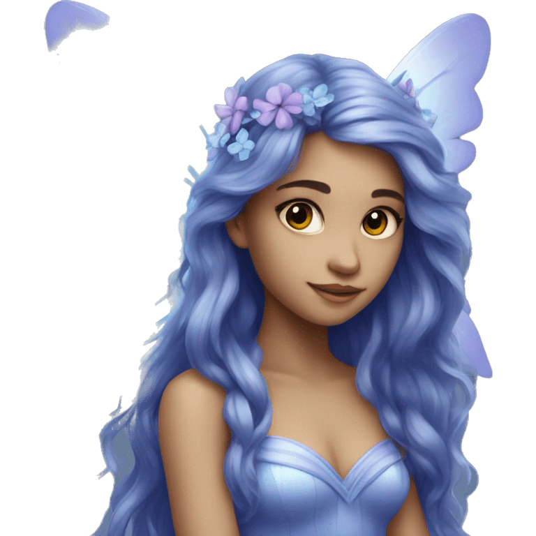 Beautiful, blue flower, fairy, blue, silver, purple, long hair, big wings emoji