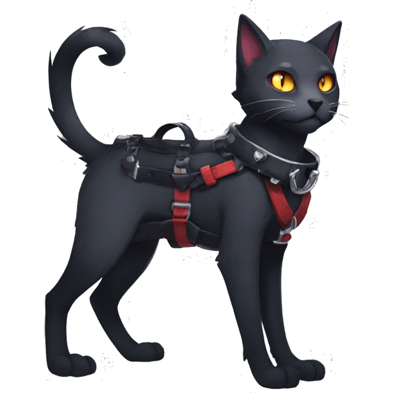 cool edgy fantasy dark-shadow-themed animal vampiric cat hybrid Fakemon  with a harness and collar full body emoji