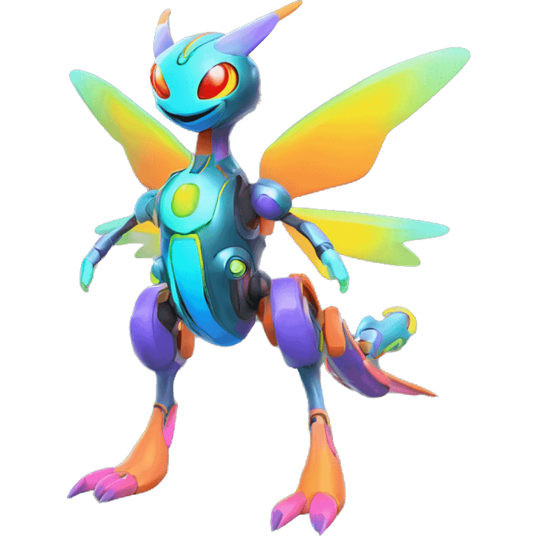 Colorful Neon Colors Vibrant Colors Flying Futuristic Mechanical Fakémon-Pokémon-Creature Full Body emoji