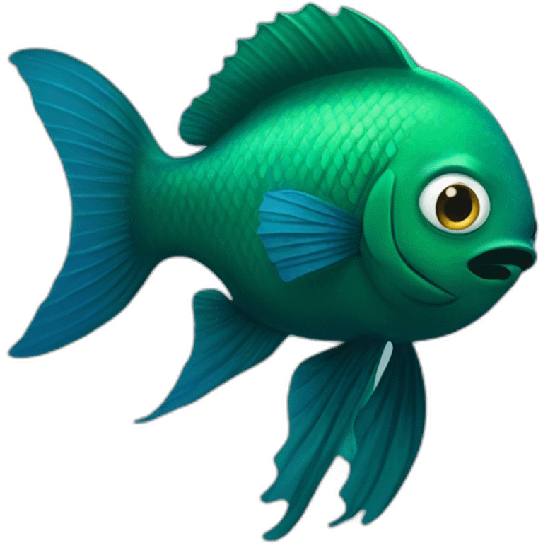 dark green fish with blue eyes with human hand  arms  instead of a fin emoji