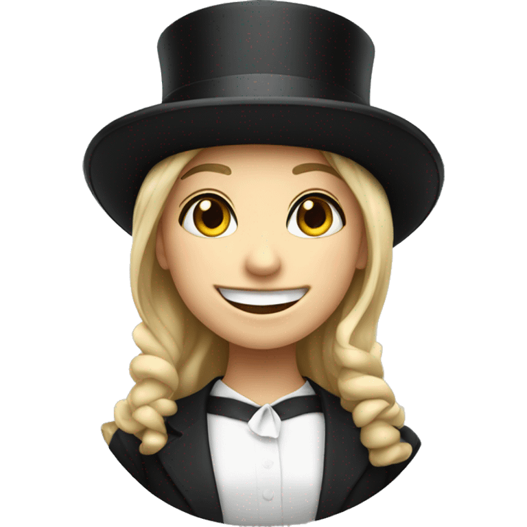 smiling girl white skin, in top hat emoji