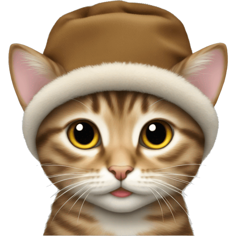 Tabby kitten wearing Russian fur hat emoji