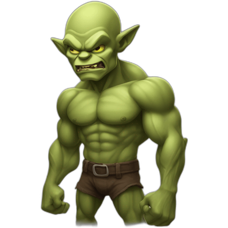 muscular goblin flexing his muscles no hair emoji