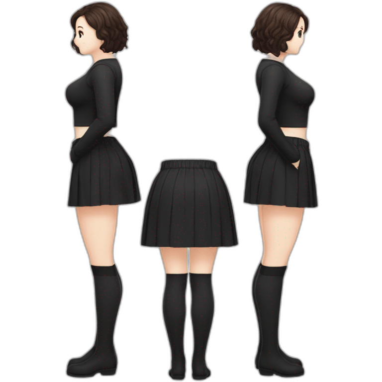 full-body-back-view-curvy-фигуристка-black-lifted skirt white-knickers and long socks emoji