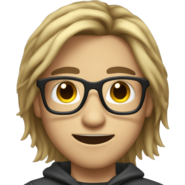 teenage gamer boy with long hair and glasses emoji