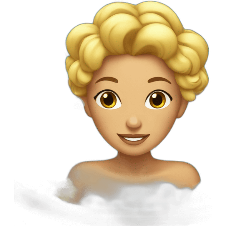 French woman taking a bath, tanned skin, flowers in water emoji