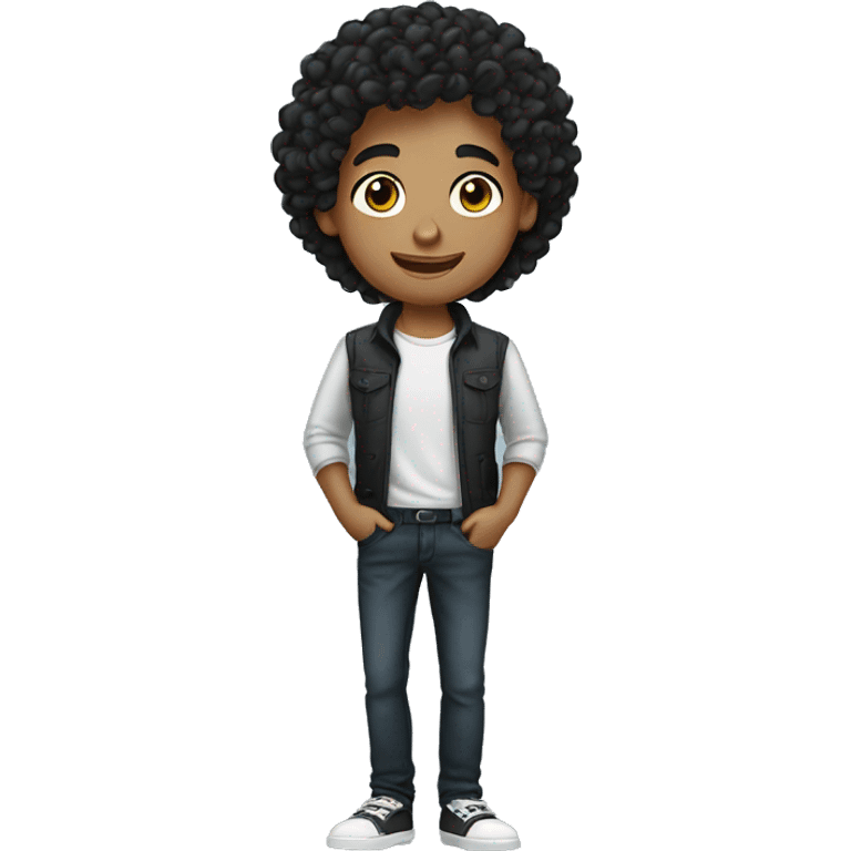 young man informal cloth tanned black curly hair emoji