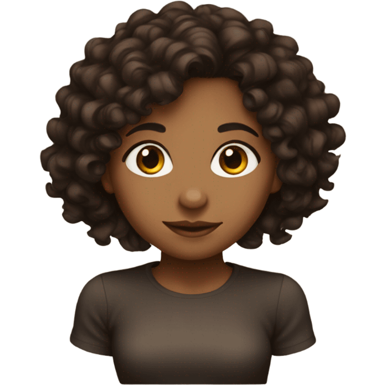 Medium brown girl with dark brown curly hair emoji