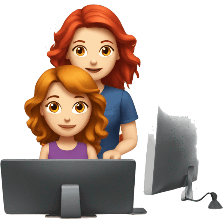 A red-haired girl and a brunette are sitting at the computer emoji