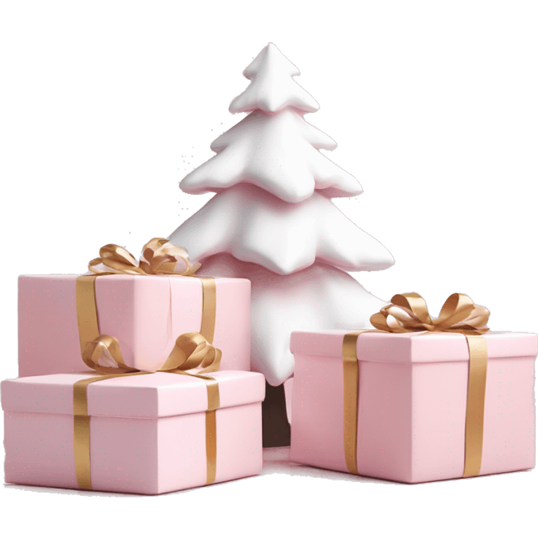 Light pink Christmas gifts under a white Christmas tree  emoji