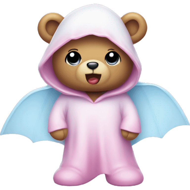 pink teddy bear wearing a ghost costume  emoji