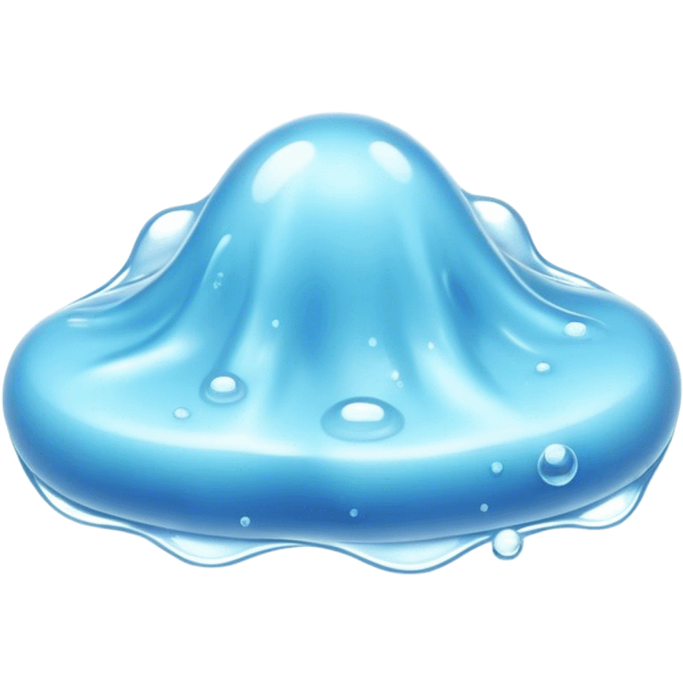 Cinematic Realistic Clear Blue Slime, glossy and translucent with a soft blue hue, light reflecting off its smooth surface, subtle bubbles trapped inside, slightly jiggling with movement, delicate highlights enhancing its wet and squishy texture, glowing with a soft, magical aura. emoji