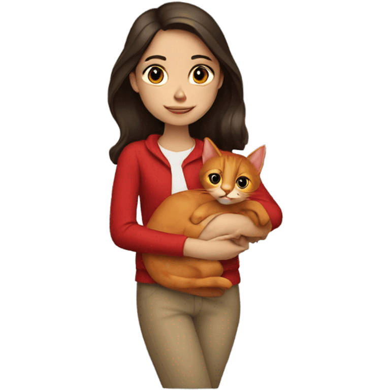 brunette girl with red cat emoji