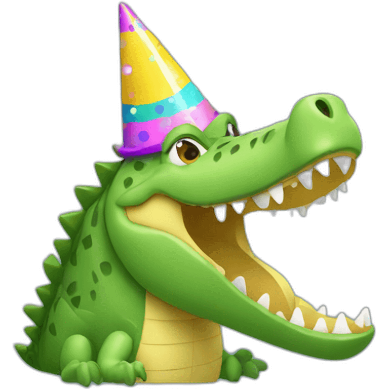 crocodile with party hat and confeti emoji