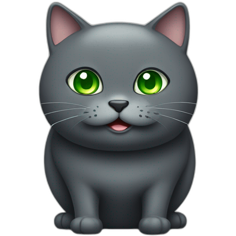 happy dark grey fat cat with green eyes emoji