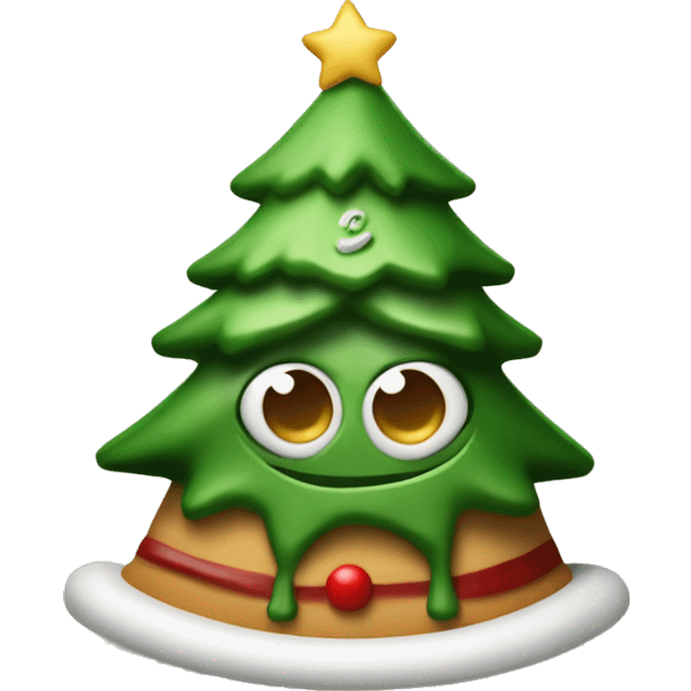 Christmas tree wearing santas hat while eating a Christmas dinne emoji