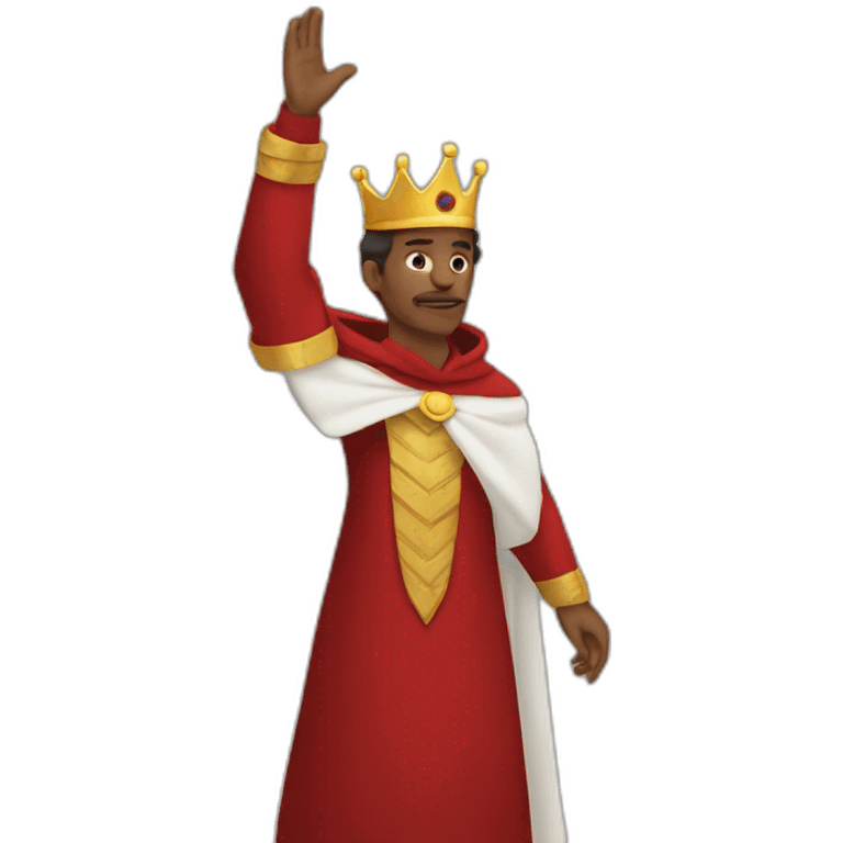 a king in red cape with his hands raised emoji