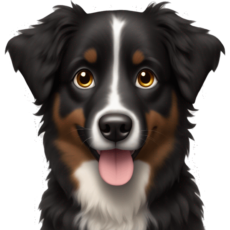 Small black australian shepherd dog with dark brown eyes emoji