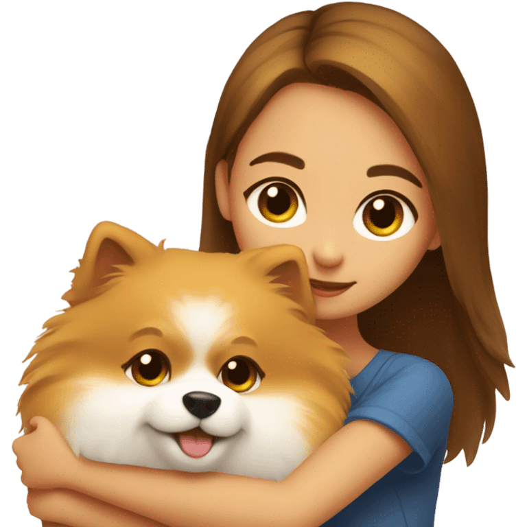 Pomeranian hugging cute girl emoji