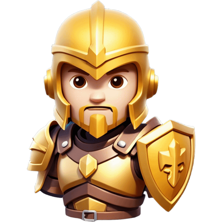 Clash of Clans aesthetic: Cinematic Playful 3D Isometric Armor Portrait Emoji, rendered in a 3D vector-style similar to standard emojis with minimal shading and bold, simplified shapes. A compact, distinct form with signature details, softly glowing with a fantasy RPG magic charm. Simplified yet unmistakably iconic, highly detailed and consistent, glowing with a soft radiance and high shine. Stylized with a touch of heroic grandeur and a soft glowing outline, capturing the essence of a beloved gaming relic with a friendly, playful manner! emoji