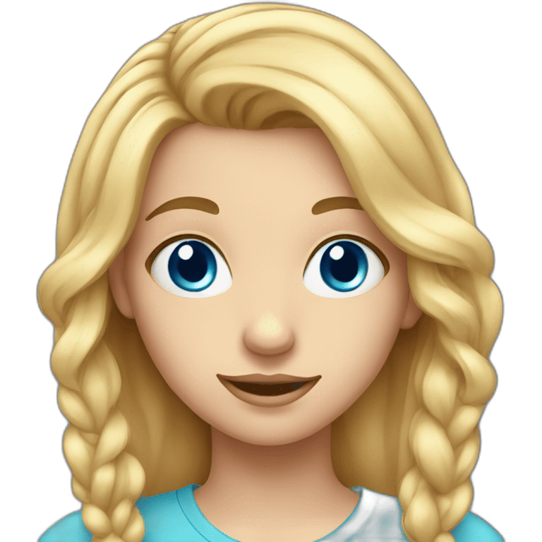 Teenager girl with hair attached to blue eyes emoji