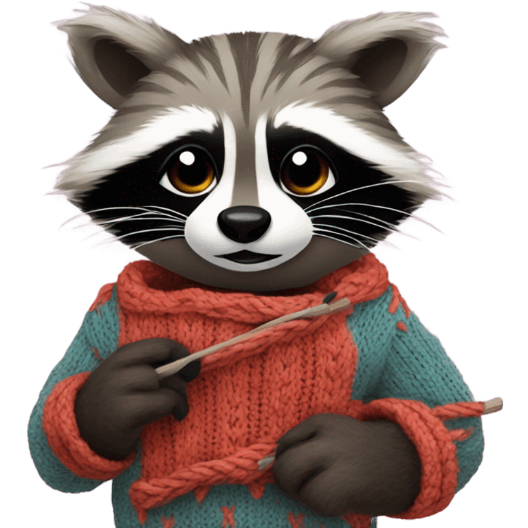 Raccoon knitting a sweater  emoji