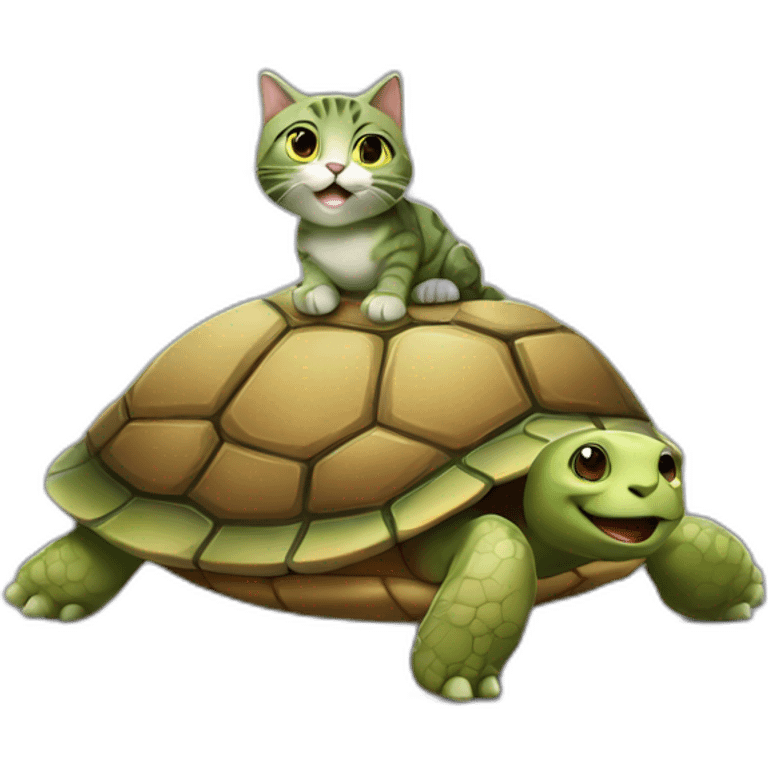 Un chat sur une tortue emoji