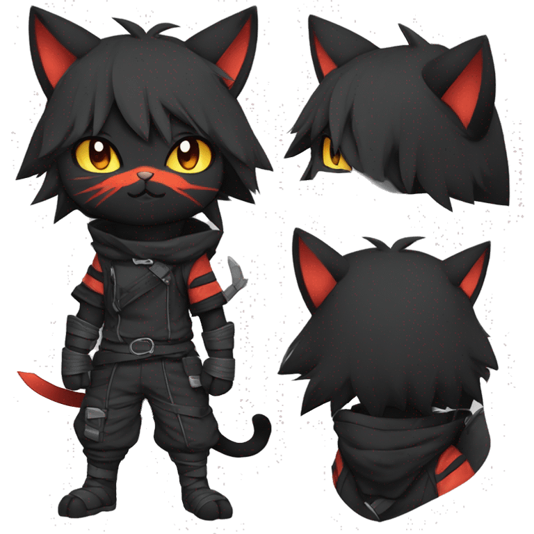 Edgy Shy Anthro Ninja boyish cool pretty dark black Litten-Pokémon-cat-fursona-animal techwear emoji