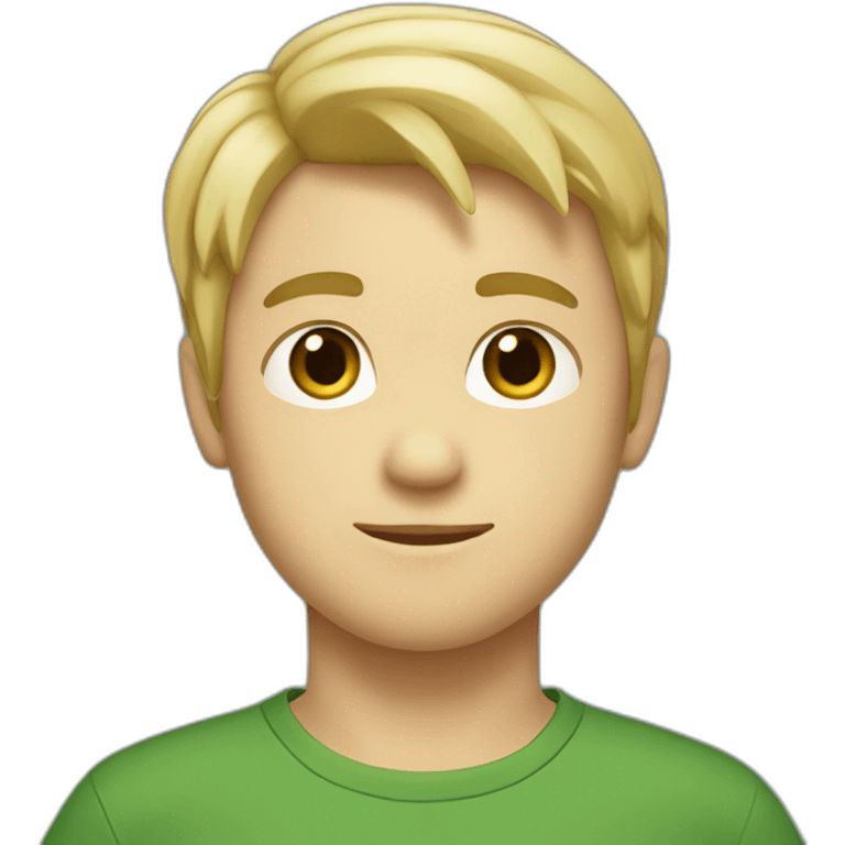 a white boy, wearing a green shirt with side swept blonde hair, with a lizard on his shoulder emoji