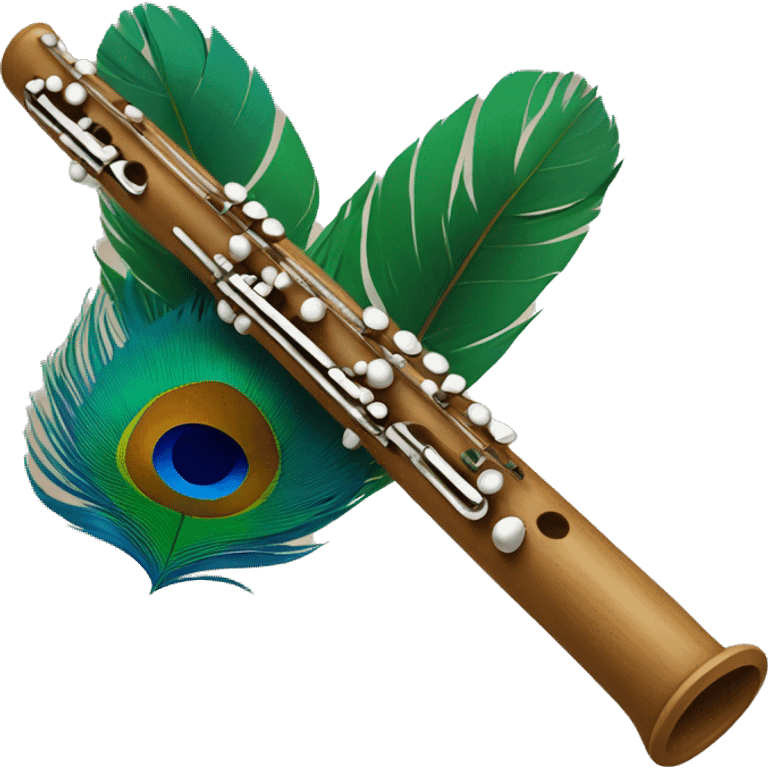  Wooden flute with peacock feather  emoji