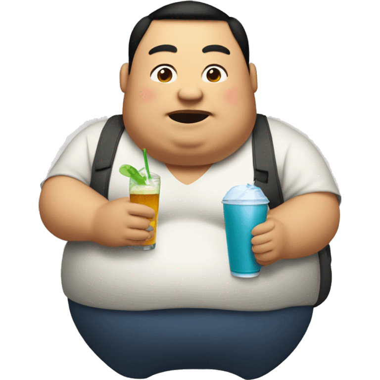 Fat asian man with drink emoji