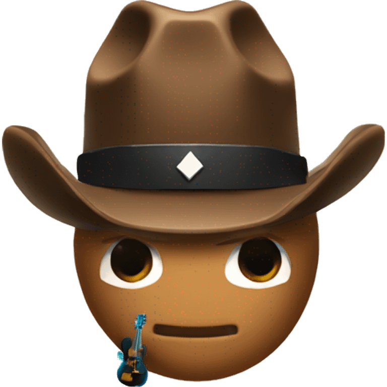 a nugget with a cow-boy hat and a roblox basic face and a guitar emoji