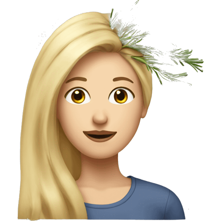 woman with blond Hair growing rosemary out of her head emoji