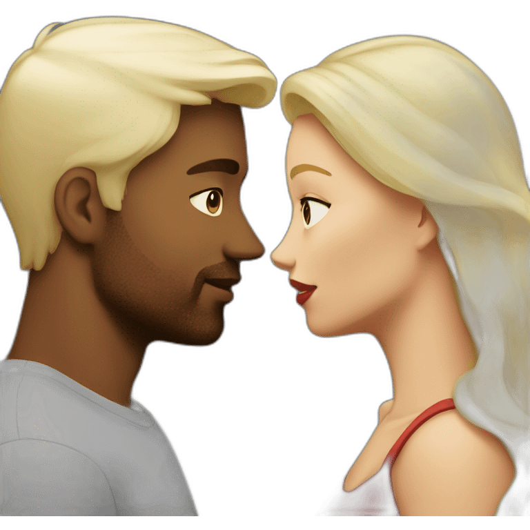 Blond woman kissing brunette man emoji