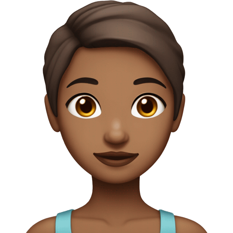 Create a girl with medium skin tones, blue eyes and chocolate colored hair to slightly below the shoulders, right arm in tattoos of flowers,  emoji