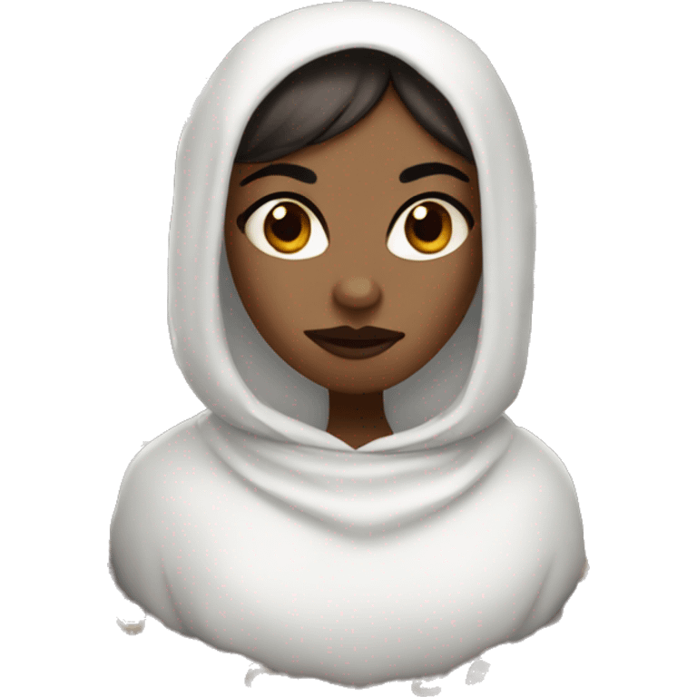 brown girl vampire with white fangs wearing a white babushka with no mask emoji