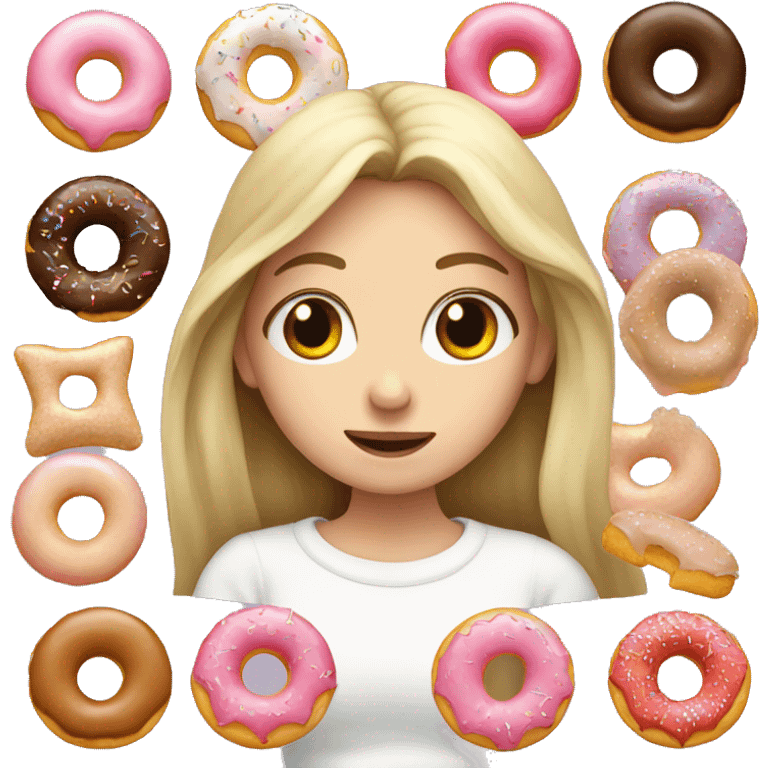 White skin girl with long jinger hair biting a donut emoji