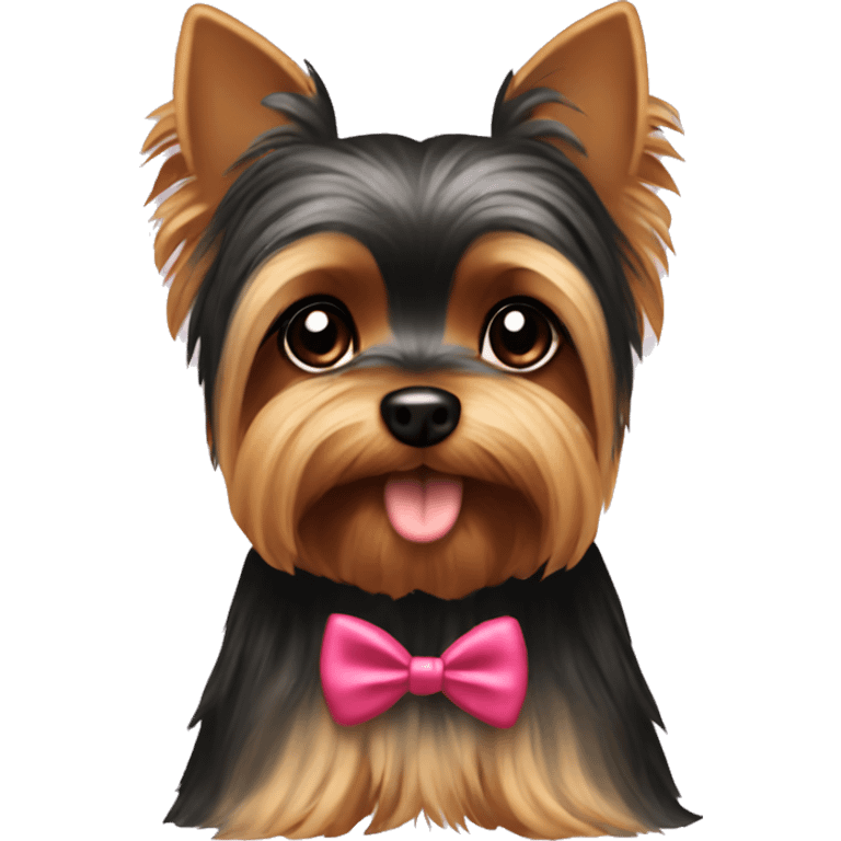 yorkie with dark brown eyes wearing a bow emoji