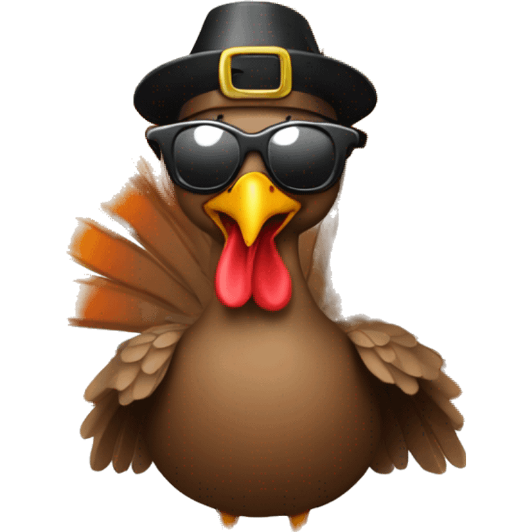 Turkey with sunglasses holding a banner that says happy thanksgiving  emoji